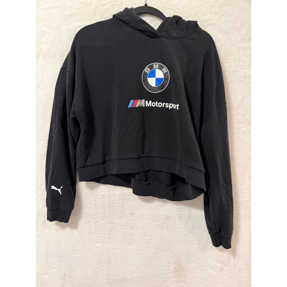 Puma BMW M Motorsport Cropped Hoodie Womens Large Black Pullover Sweatshirt